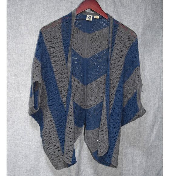 Roxy Open Knit Chevron Cardigan Gray and Navy Blue Size Medium - Picture 1 of 3